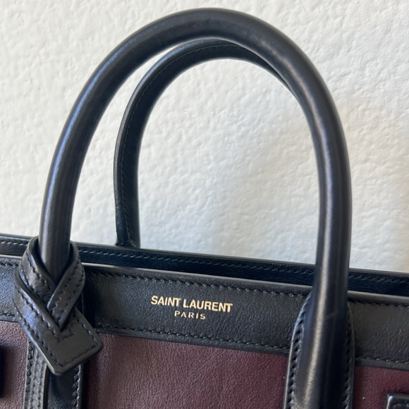 SAINT LAURENT SMALL SAC DE JOUR LEATHER TOTE BAG IN UMBER,NERO - Picture 5 of 16